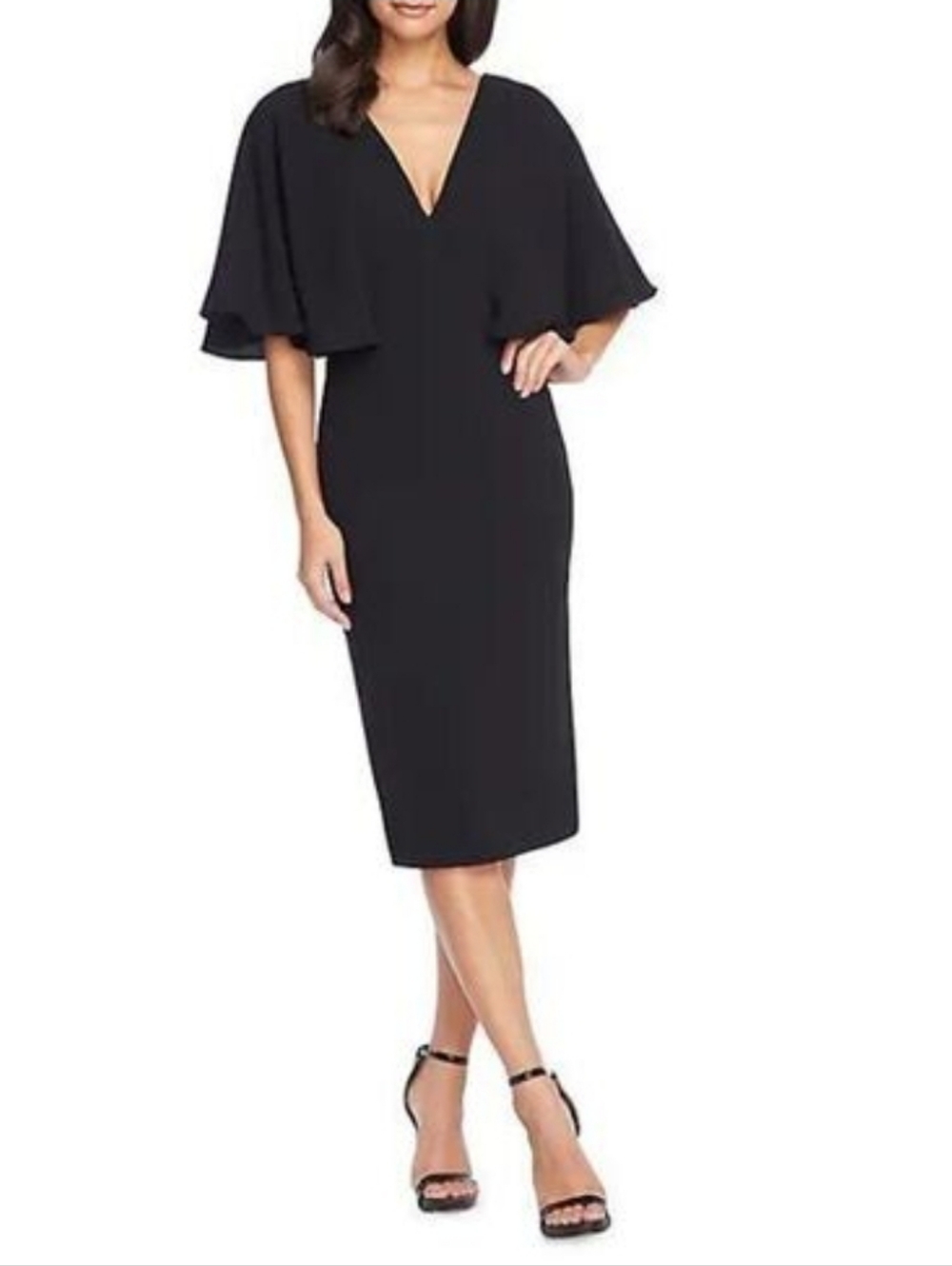 $188 Dress the Population Louisa Flutter Sleeve Crepe Sheath Dress L NWT